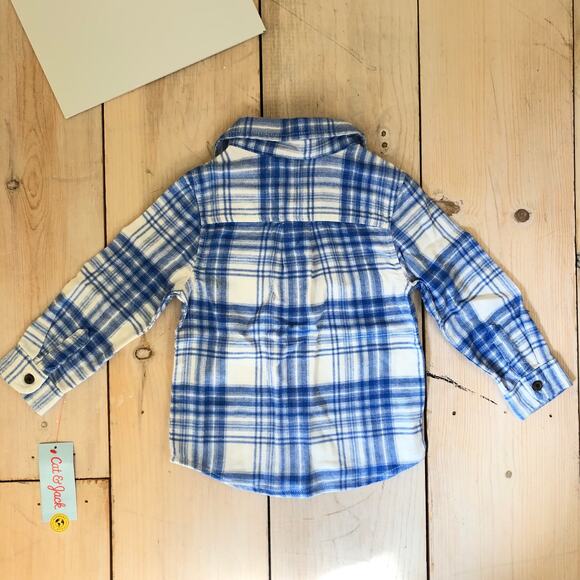 Cat & Jack NWT Toddler Boy Blue White Plaid Flannel Button Down Shirt 2T - Picture 6 of 6